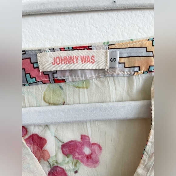 Johnny Was white red blue multicolor Alamo Silk Indian Print Tunic blouse S - Picture 3 of 8